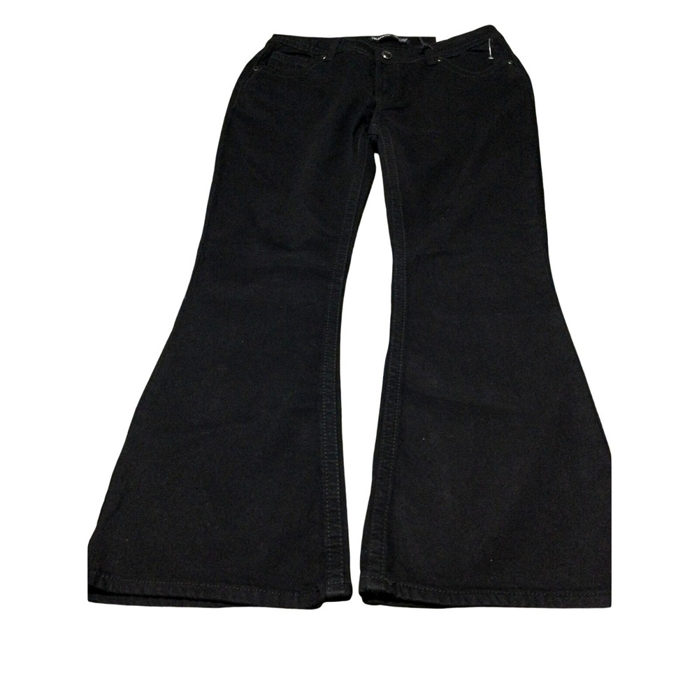 Telepatia Womens Low Rise Bootcut Jeans Black Fleur De Lis Sequin Size 11/30 NEW